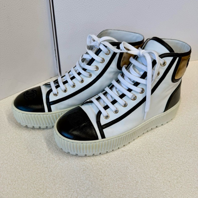 Chanel香奈兒黑白拼色高幫鞋 38碼 附件:無-4
