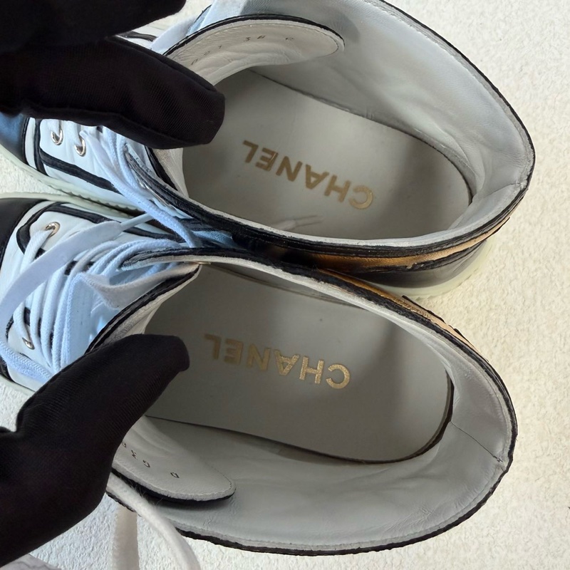 Chanel香奈兒黑白拼色高幫鞋 38碼 附件:無-6