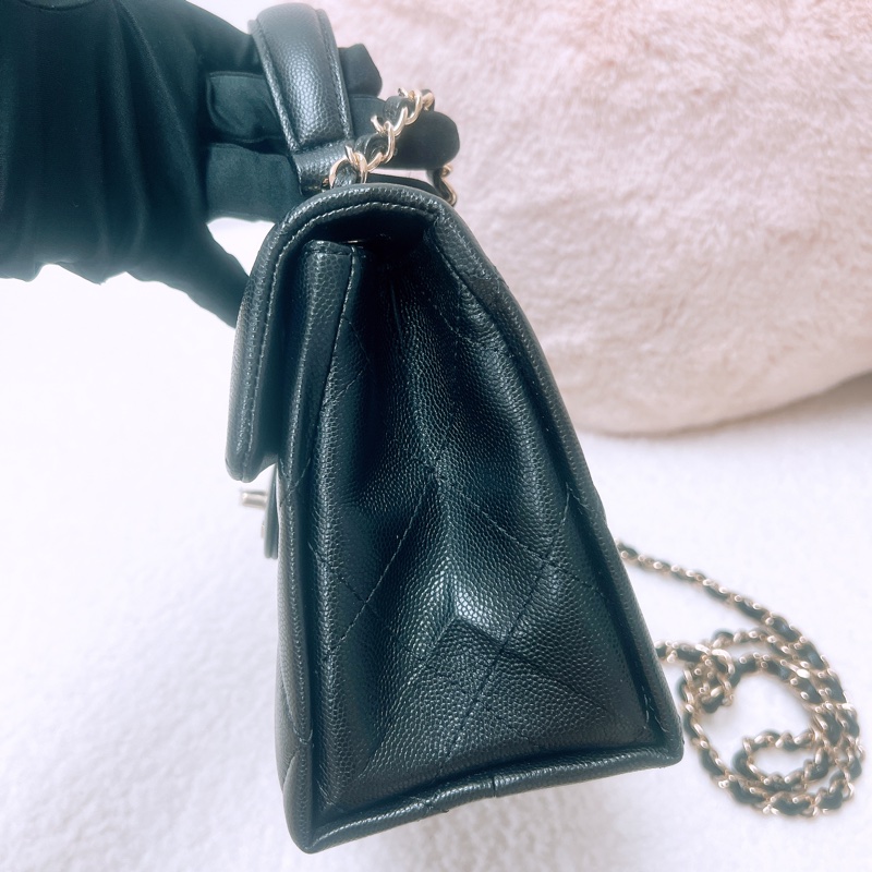 Chanel kelly 手柄牛奶盒子 黑金牛皮-2