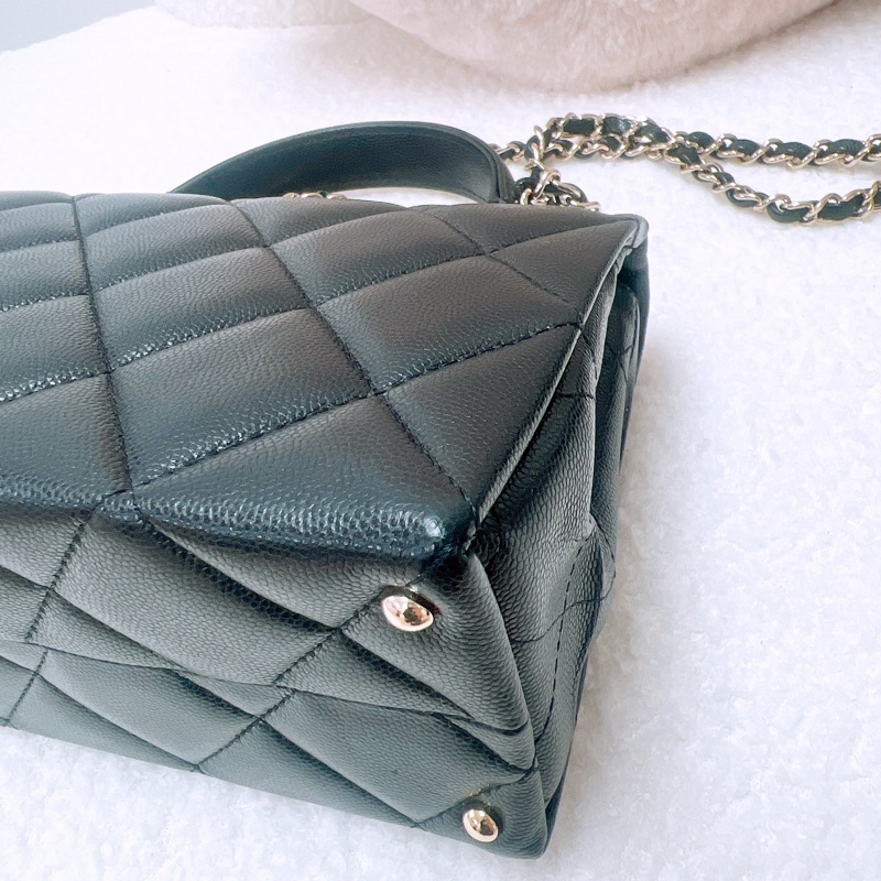 Chanel kelly 手柄牛奶盒子 黑金牛皮-5