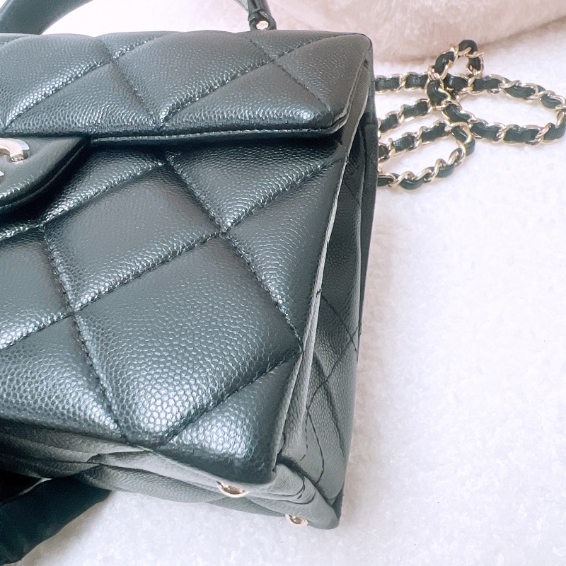 Chanel kelly 手柄牛奶盒子 黑金牛皮-6