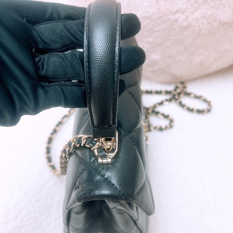 Chanel kelly 手柄牛奶盒子 黑金牛皮-8