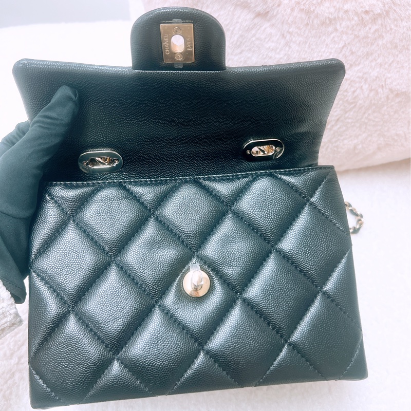 Chanel kelly 手柄牛奶盒子 黑金牛皮-9