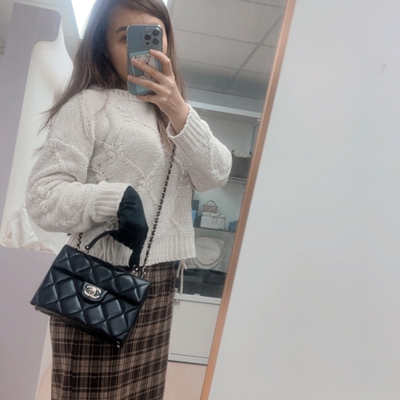 Chanel kelly 手柄牛奶盒子 黑金牛皮-15