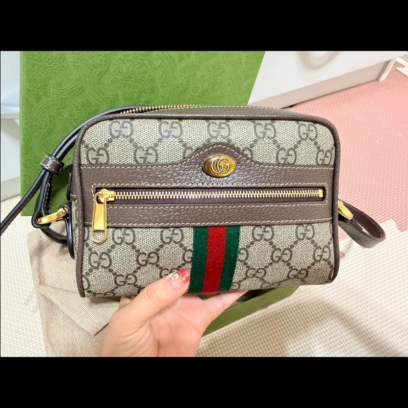 【GUCCI 古馳】 經典ophidia系列GG supreme牛皮拉鍊迷你肩背/斜背包-0