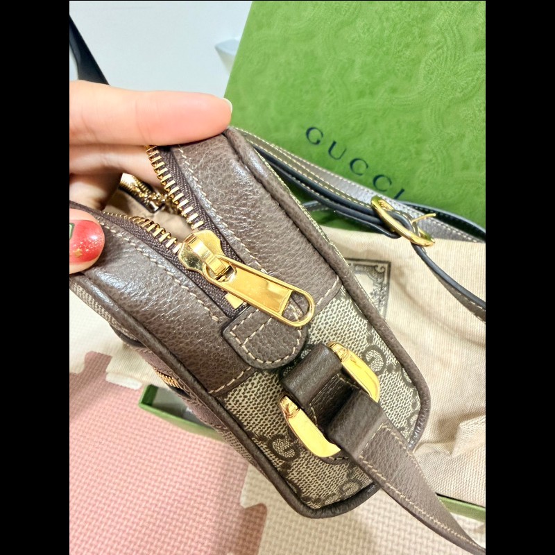 【GUCCI 古馳】 經典ophidia系列GG supreme牛皮拉鍊迷你肩背/斜背包-7