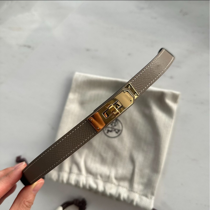 Hermes Kelly 皮帶 大象灰金-1
