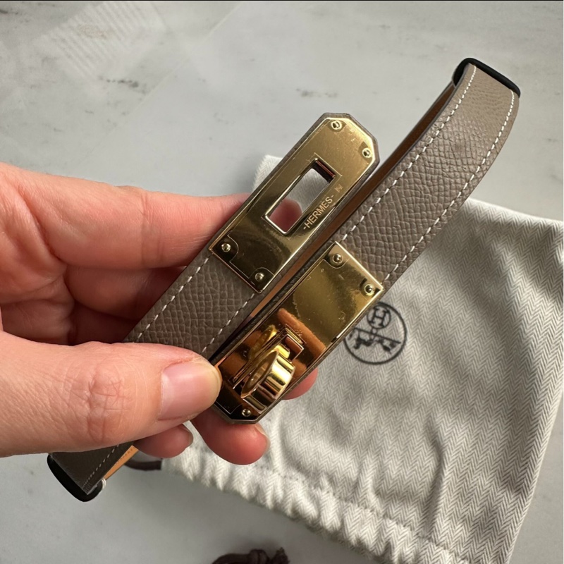 Hermes Kelly 皮帶 大象灰金-2