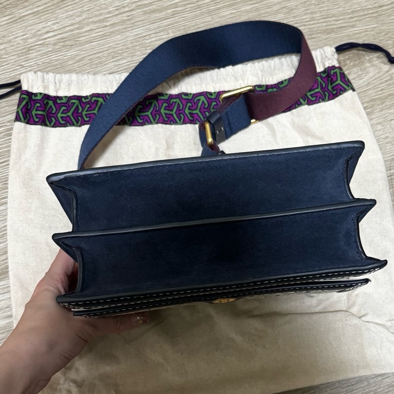 ToryBurch 專櫃款T monogram 緹花肩背包 風琴包 兩條揹帶-1