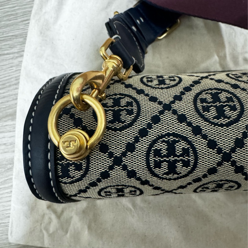 ToryBurch 專櫃款T monogram 緹花肩背包 風琴包 兩條揹帶-3