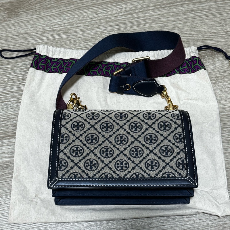 ToryBurch 專櫃款T monogram 緹花肩背包 風琴包 兩條揹帶-6