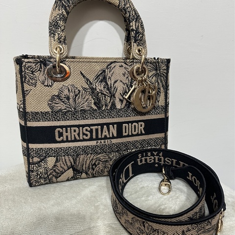 Dior Lady 刺繡戴妃包大象杏