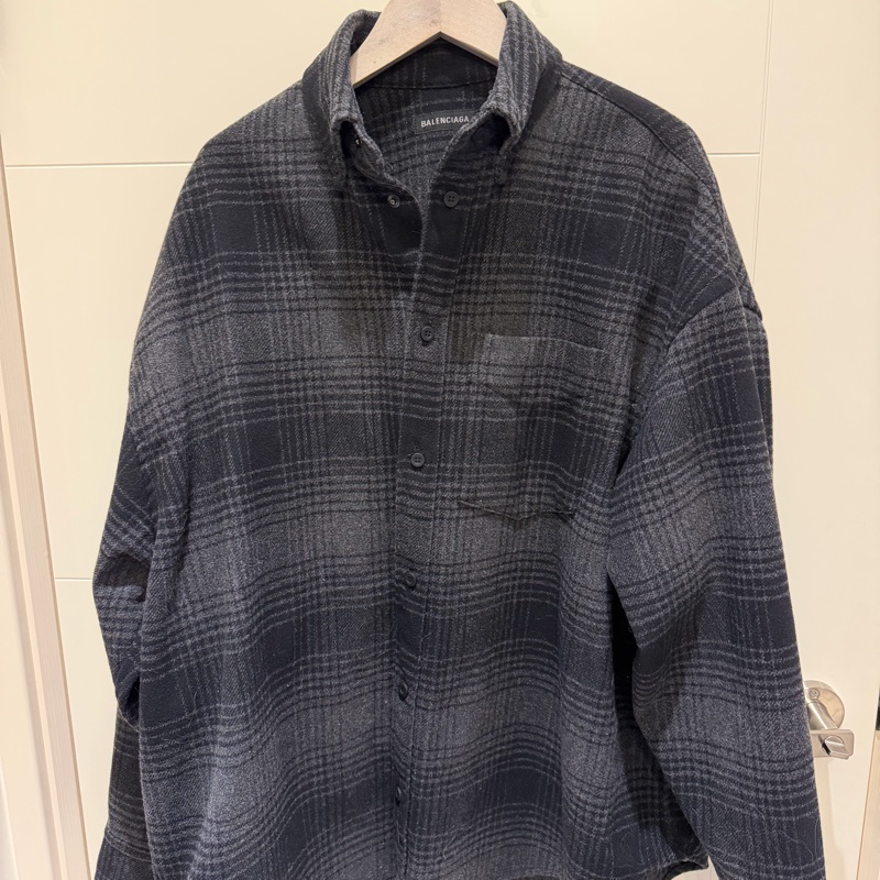 巴黎世家balenciaga_格紋羊毛襯衫size L-0