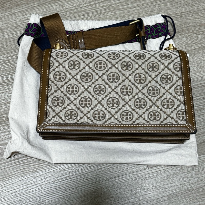 Tory Burch專櫃款 T monogram 緹花肩背包 風琴包 大款-1