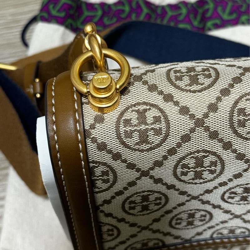 Tory Burch專櫃款 T monogram 緹花肩背包 風琴包 大款-4