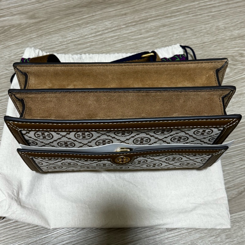 Tory Burch專櫃款 T monogram 緹花肩背包 風琴包 大款-7