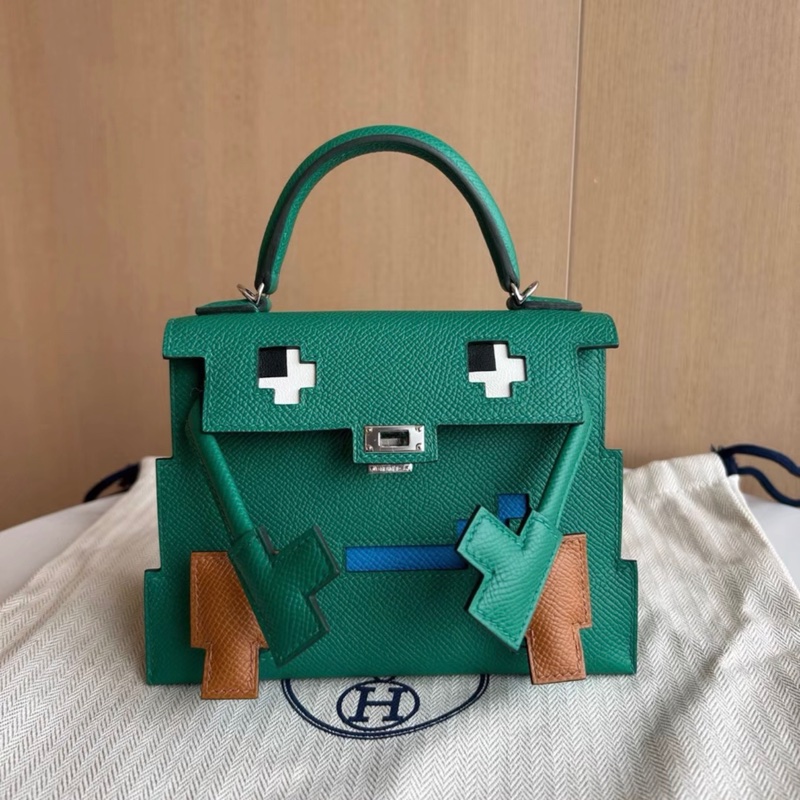 Hermes愛馬仕 Kelly doll馬賽克娃娃包 U4絲絨綠 W刻-4