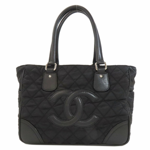 香奈兒 Coco Mark 絎縫銀色五金托特包 尼龍帆布 女士