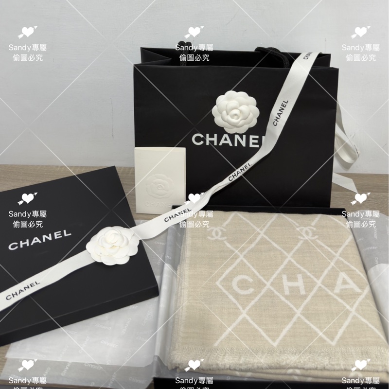 附盒子❤️Chanel 26p 爆款經典菱格圍巾🧣 全新全配 奶油白-22
