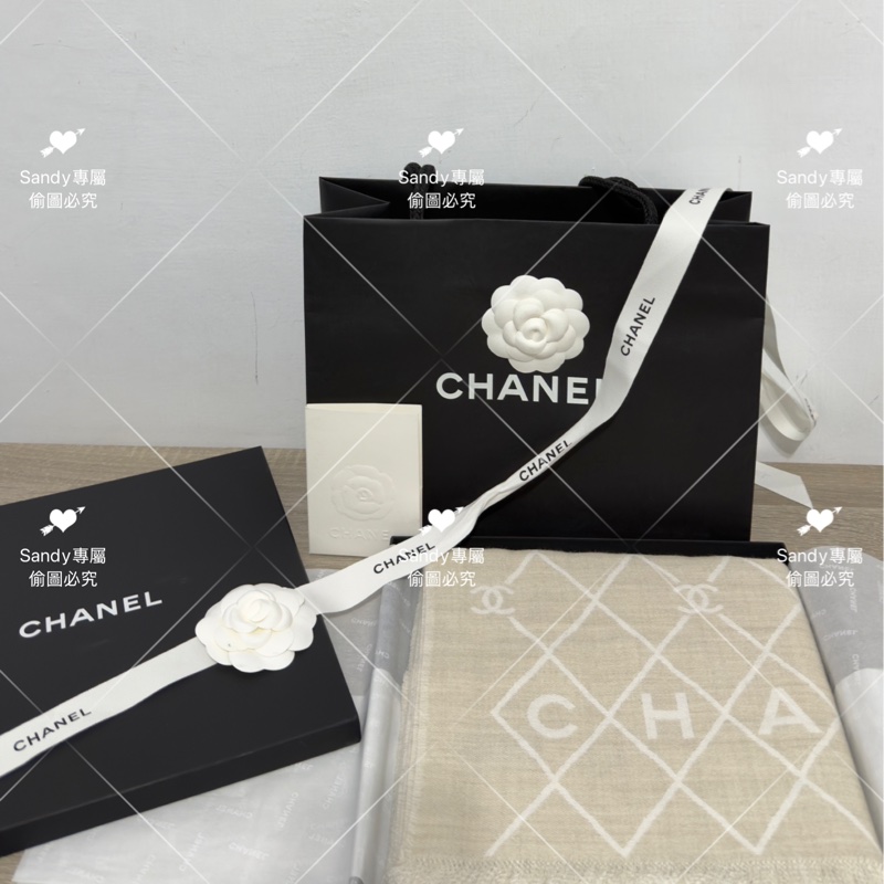 附盒子❤️Chanel 26p 爆款經典菱格圍巾🧣 全新全配 奶油白-27