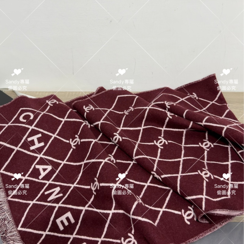 附盒子❤️Chanel 26p 爆款經典菱格圍巾🧣 全新全配 酒紅色-20