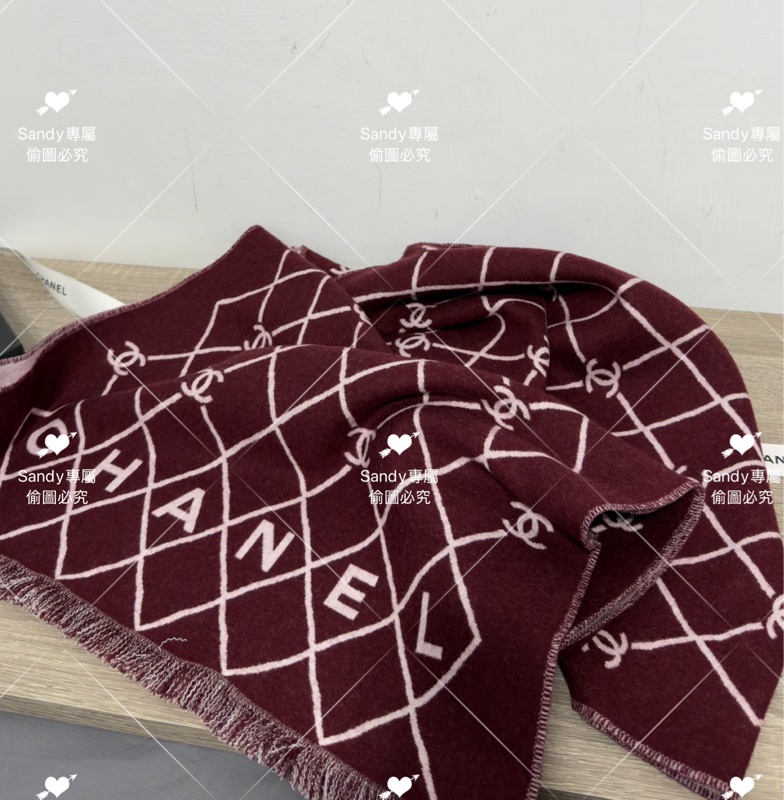 附盒子❤️Chanel 26p 爆款經典菱格圍巾🧣 全新全配 酒紅色-21