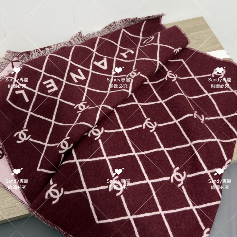 附盒子❤️Chanel 26p 爆款經典菱格圍巾🧣 全新全配 酒紅色-26