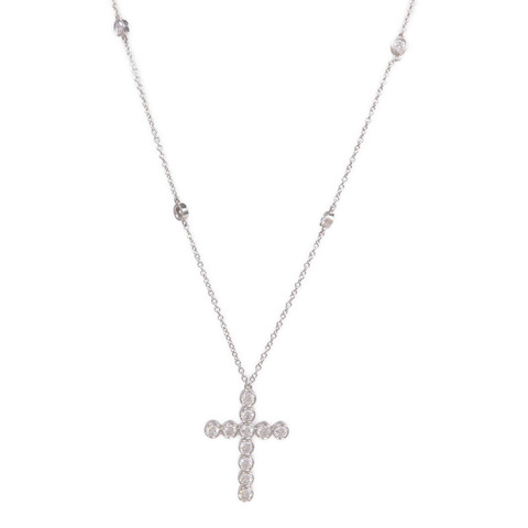TIFFANY＆CO PT950鉑金Bezel Cross Diamond Necklace鑽石項鍊