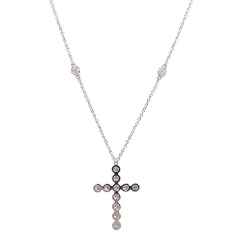 TIFFANY＆CO PT950鉑金Bezel Cross Diamond Necklace鑽石項鍊-1