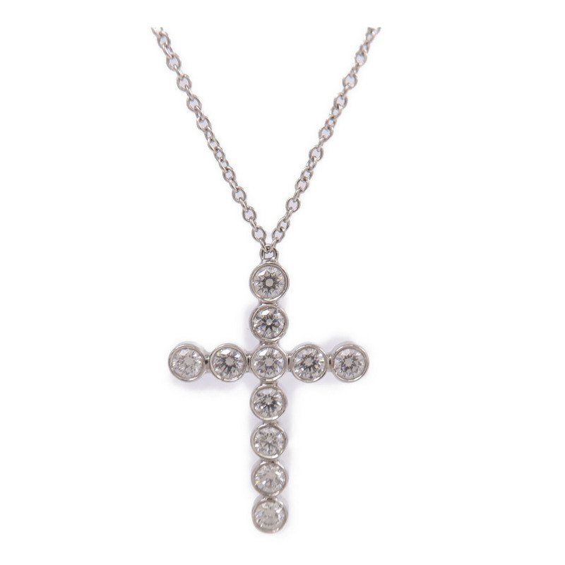 TIFFANY＆CO PT950鉑金Bezel Cross Diamond Necklace鑽石項鍊-2