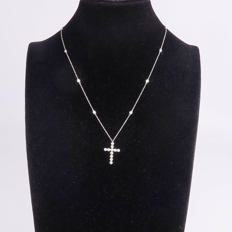 TIFFANY＆CO PT950鉑金Bezel Cross Diamond Necklace鑽石項鍊-7