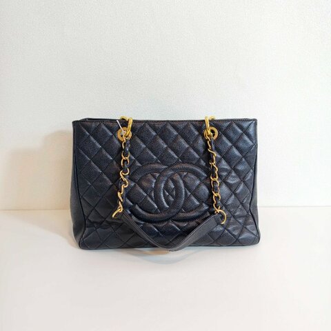 Chanel 香奈兒 gst 黑色荔枝牛皮菱格紋手提單肩包 金色五金 16開無卡 2012年 98新 AB級