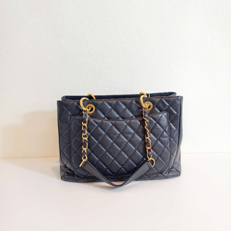 Chanel 香奈兒 gst 黑色荔枝牛皮菱格紋手提單肩包 金色五金 16開無卡 2012年 98新 AB級-1