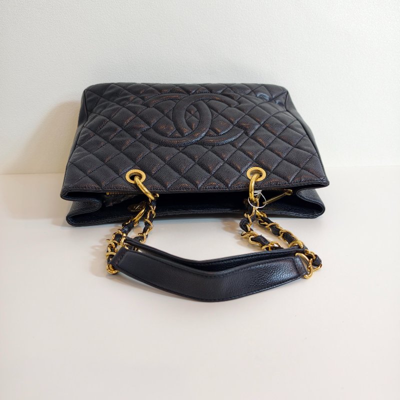 Chanel 香奈兒 gst 黑色荔枝牛皮菱格紋手提單肩包 金色五金 16開無卡 2012年 98新 AB級-7