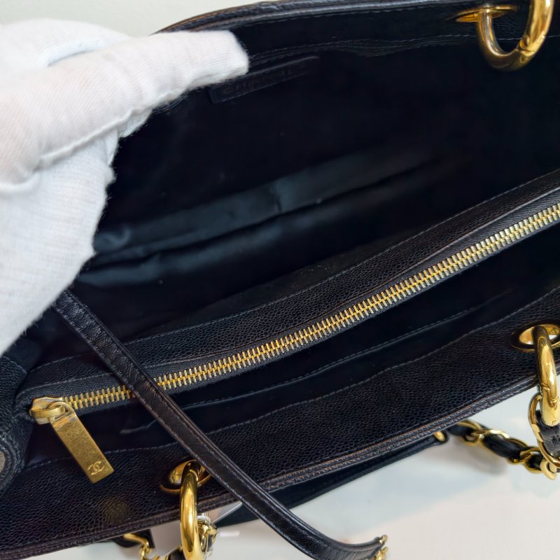 Chanel 香奈兒 gst 黑色荔枝牛皮菱格紋手提單肩包 金色五金 16開無卡 2012年 98新 AB級-8