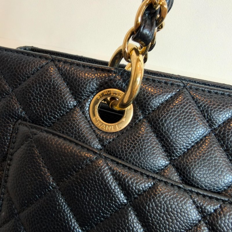 Chanel 香奈兒 gst 黑色荔枝牛皮菱格紋手提單肩包 金色五金 16開無卡 2012年 98新 AB級-25