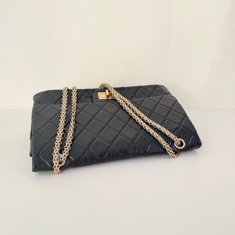 香奈兒 / Chanel 2.55 肩背包 大號 黑金牛皮 尺寸: 20×31.5×10 cm 年份:2010 年 13 開-6