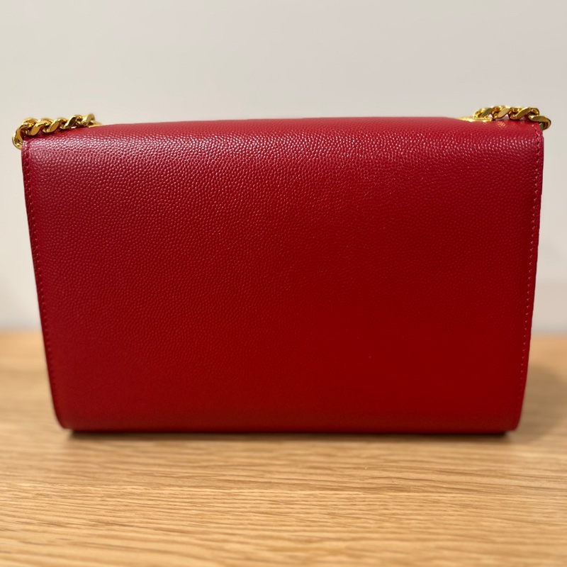 YSL 荔面牛皮掀蓋/紅金 兩用包-6