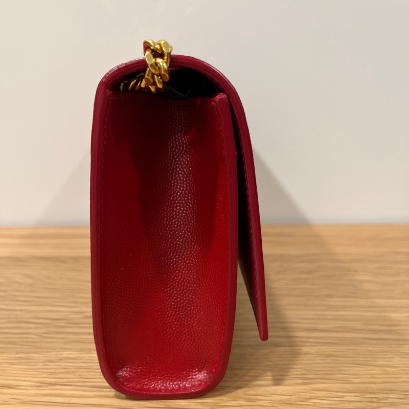 YSL 荔面牛皮掀蓋/紅金 兩用包-7