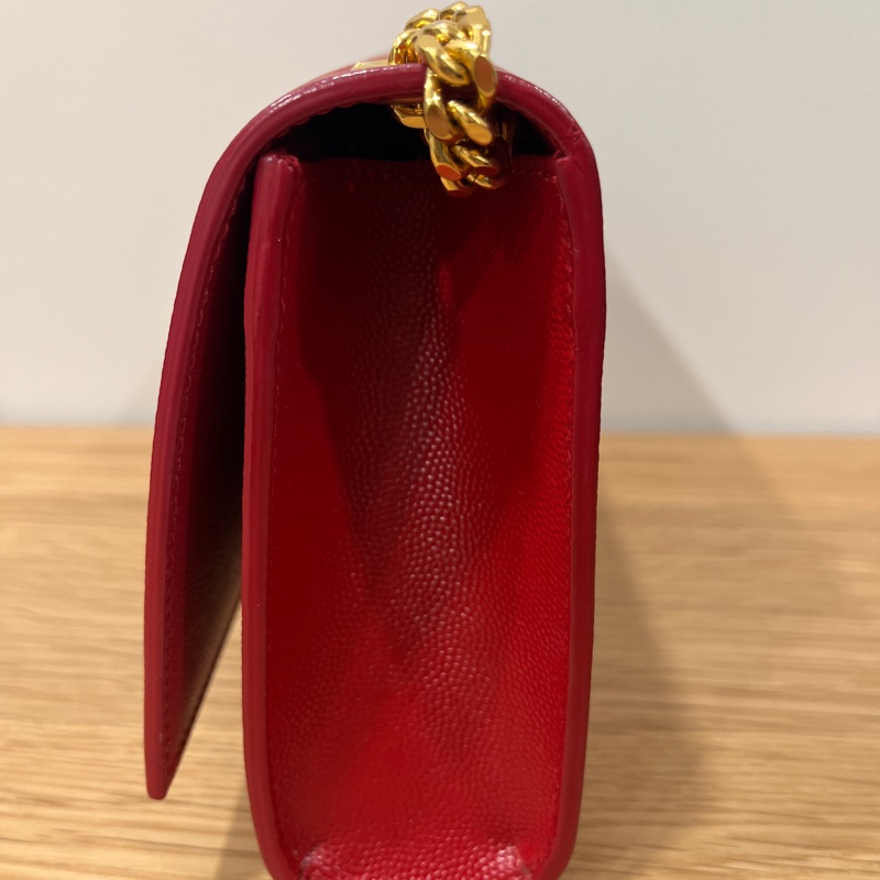 YSL 荔面牛皮掀蓋/紅金 兩用包-8