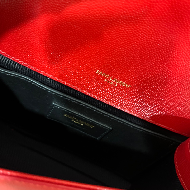 YSL 荔面牛皮掀蓋/紅金 兩用包-10