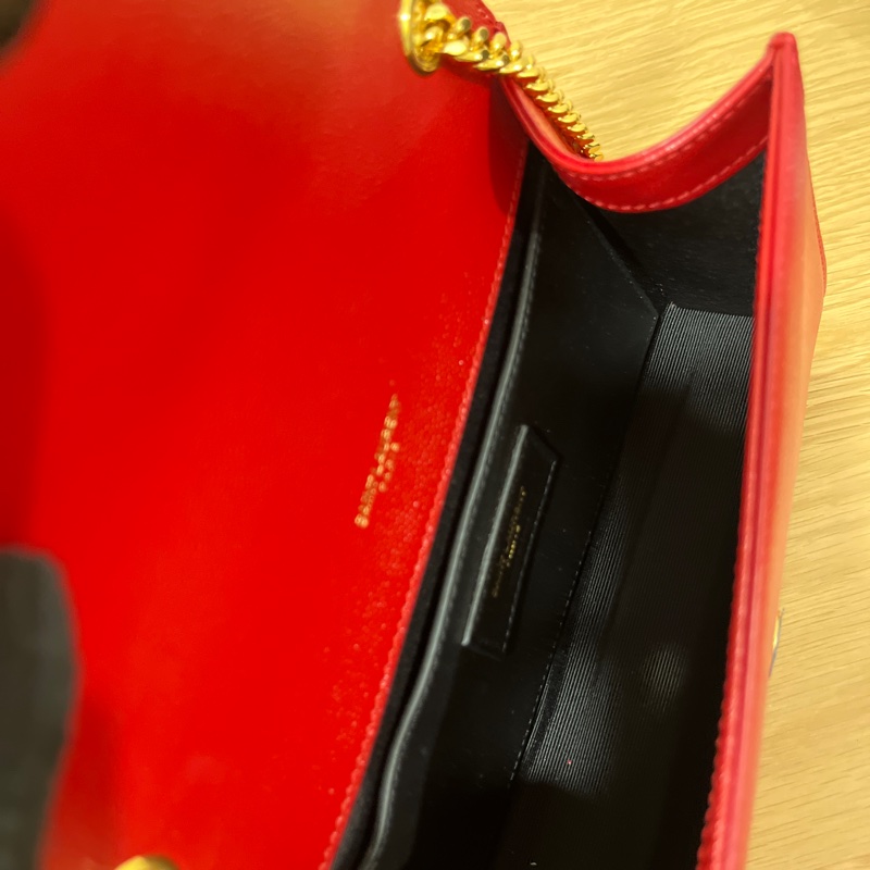 YSL 荔面牛皮掀蓋/紅金 兩用包-11