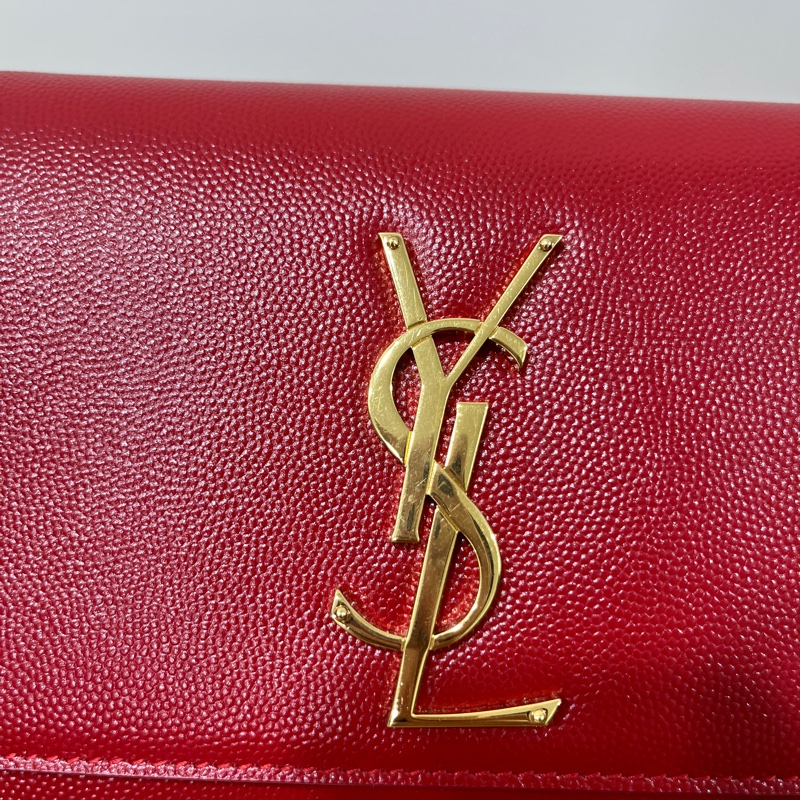 YSL 荔面牛皮掀蓋/紅金 兩用包-12