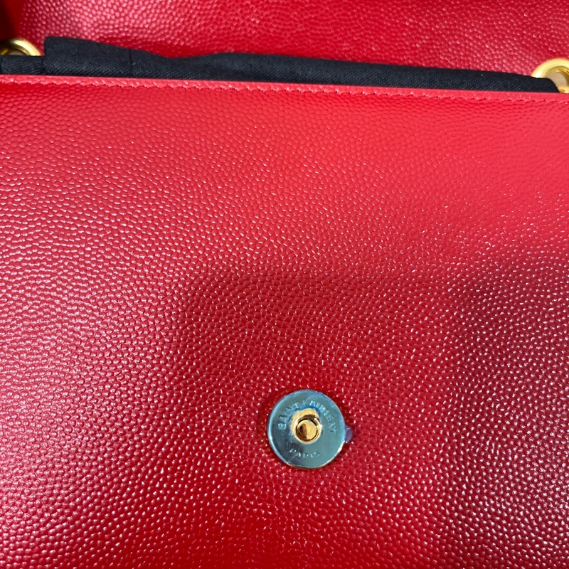 YSL 荔面牛皮掀蓋/紅金 兩用包-15