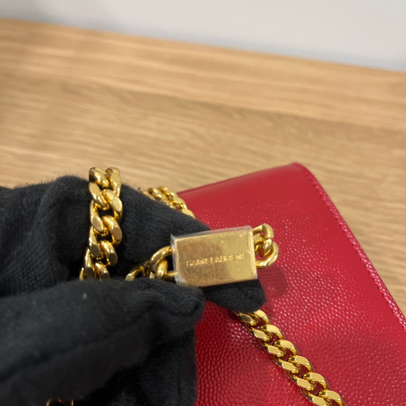 YSL 荔面牛皮掀蓋/紅金 兩用包-17