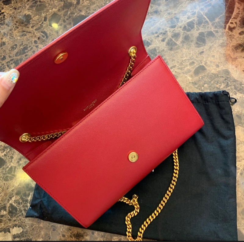 YSL 荔面牛皮掀蓋/紅金 兩用包-1