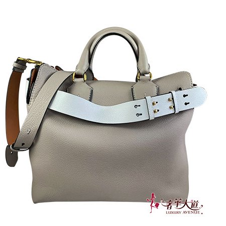 ＊奢華大道國際精品＊【B0349】BURBERRY 奶灰色/米白色牛皮手提斜背二用包-0