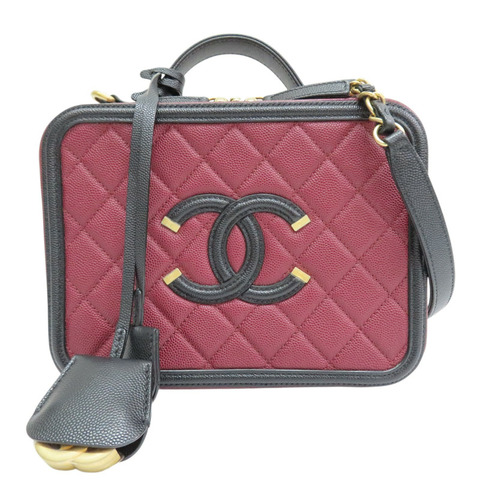 酒紅色 菱格紋 荔枝紋 肩背包 金釦【CHANEL 香奈兒】 A93343