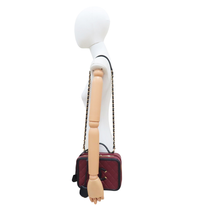 酒紅色 菱格紋 荔枝紋 肩背包 金釦【CHANEL 香奈兒】 A93343-8