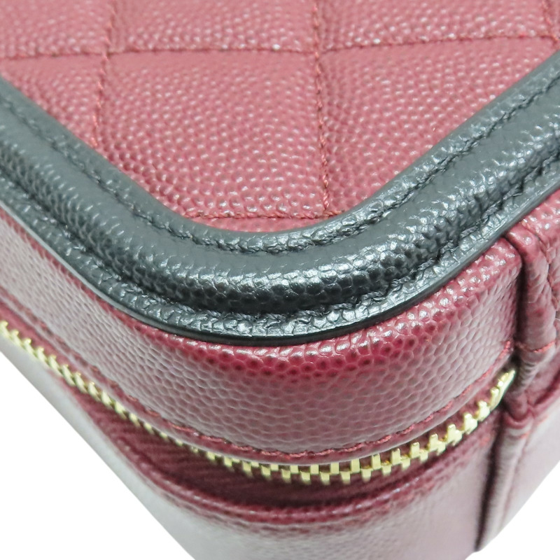 酒紅色 菱格紋 荔枝紋 肩背包 金釦【CHANEL 香奈兒】 A93343-9